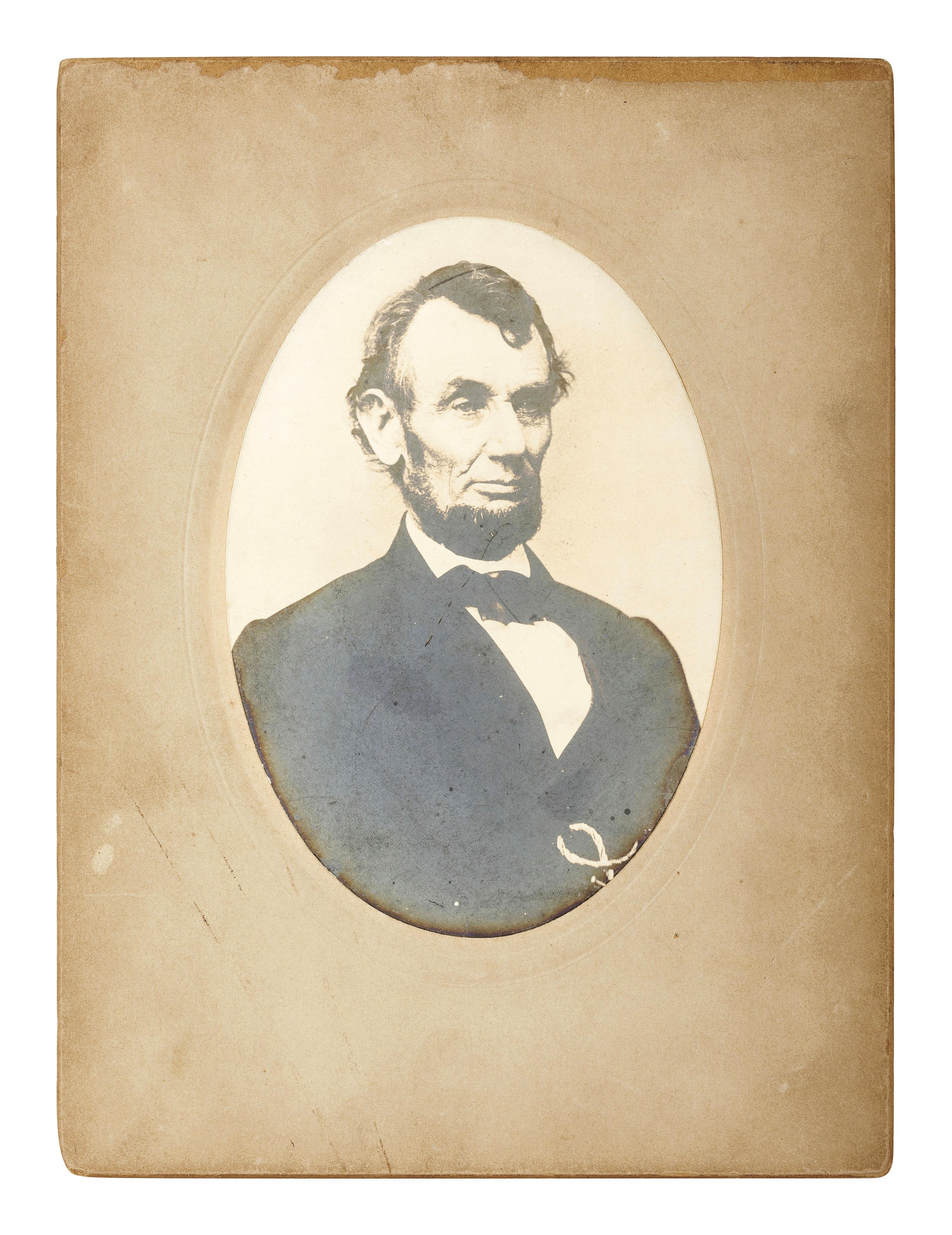 Abraham Lincoln [BERGER, Anthony (1832-1906), photographer]. Five-dollar-bill portrait of Abraham Lincoln. Printed ca 1900.
