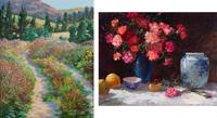 Two Works: Lowland Pathway, Wyoming and Flowers with Ginger Jar