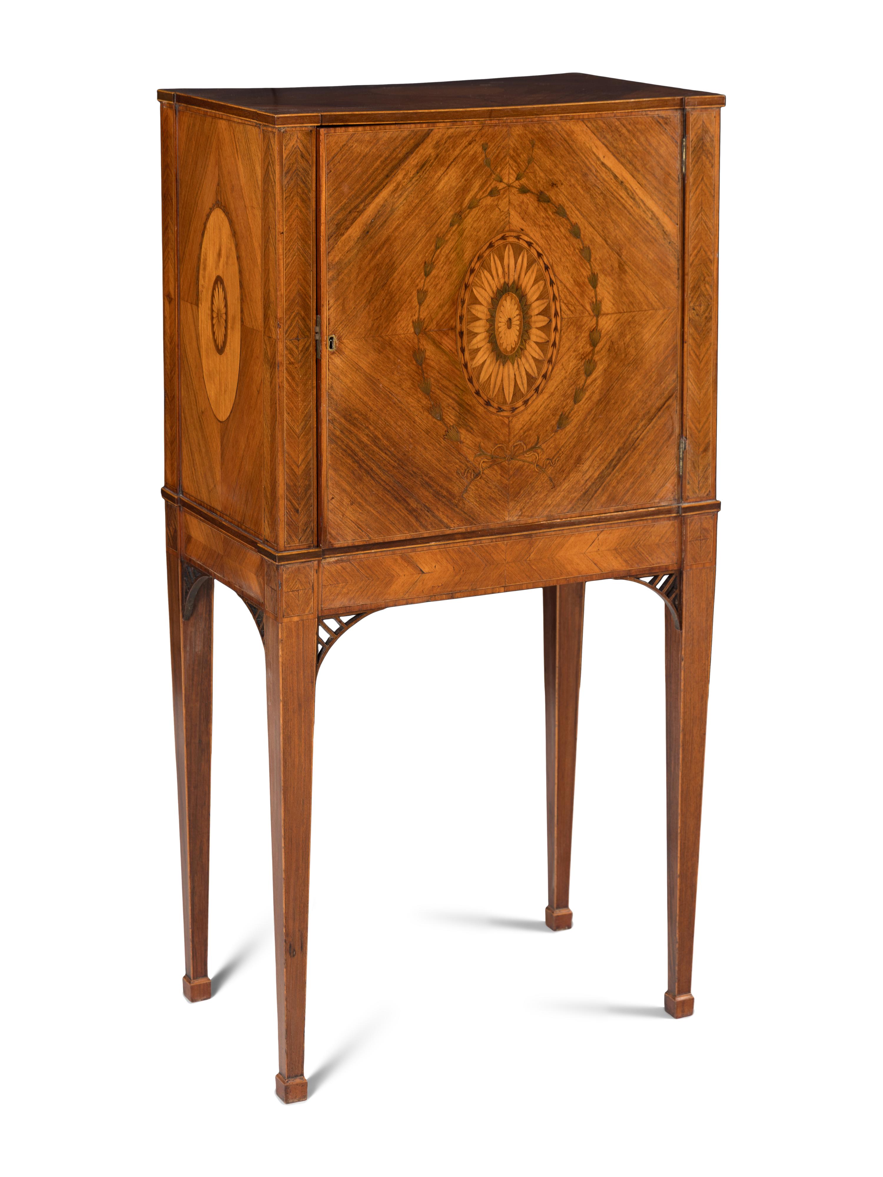 A George III Rosewood, Amaranth and Marquetry Cabinet on Stand