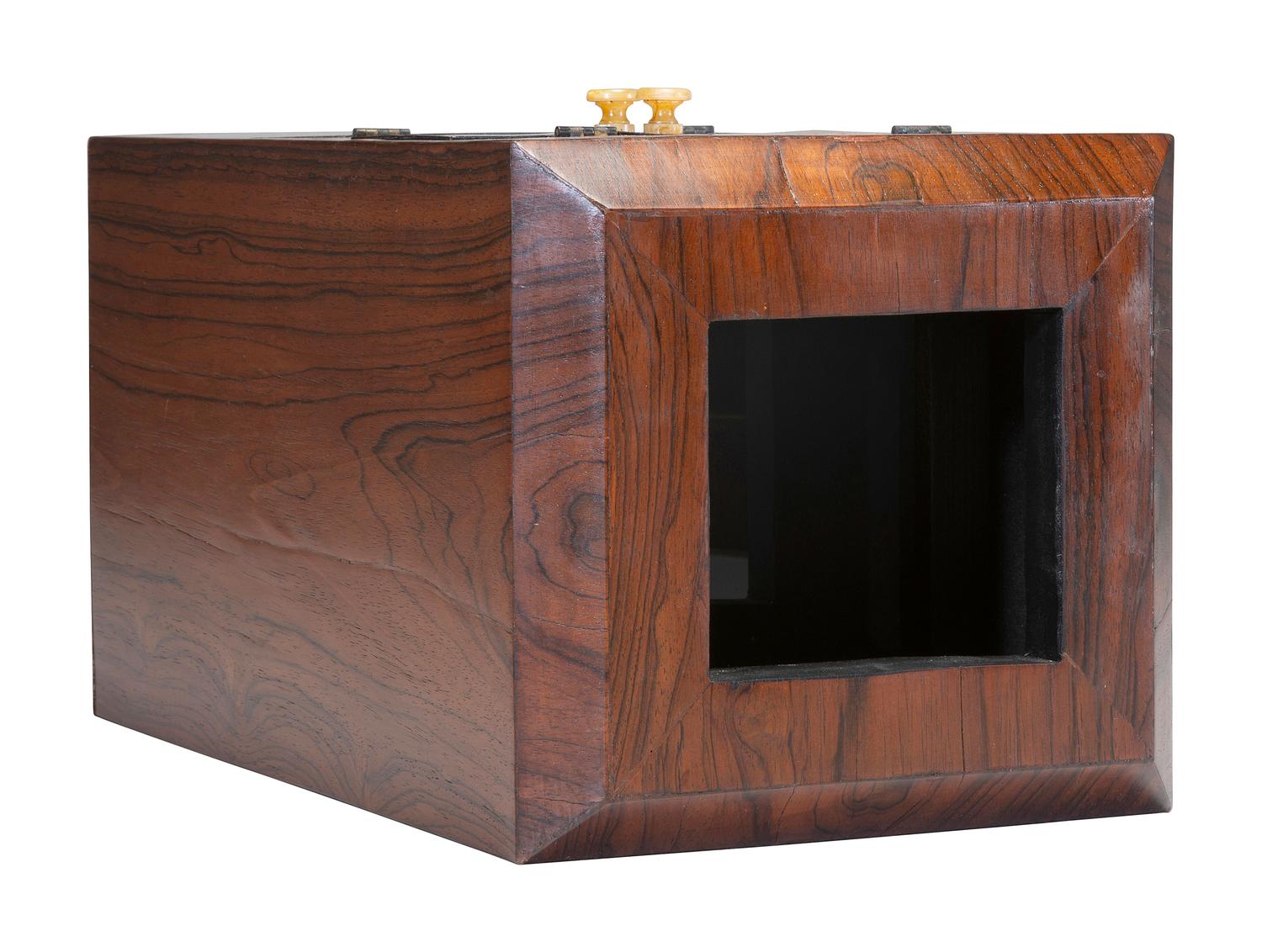 [CAMERAS]. Replica chamfered box half plate daguerreotype camera with original Dallmyer lens.