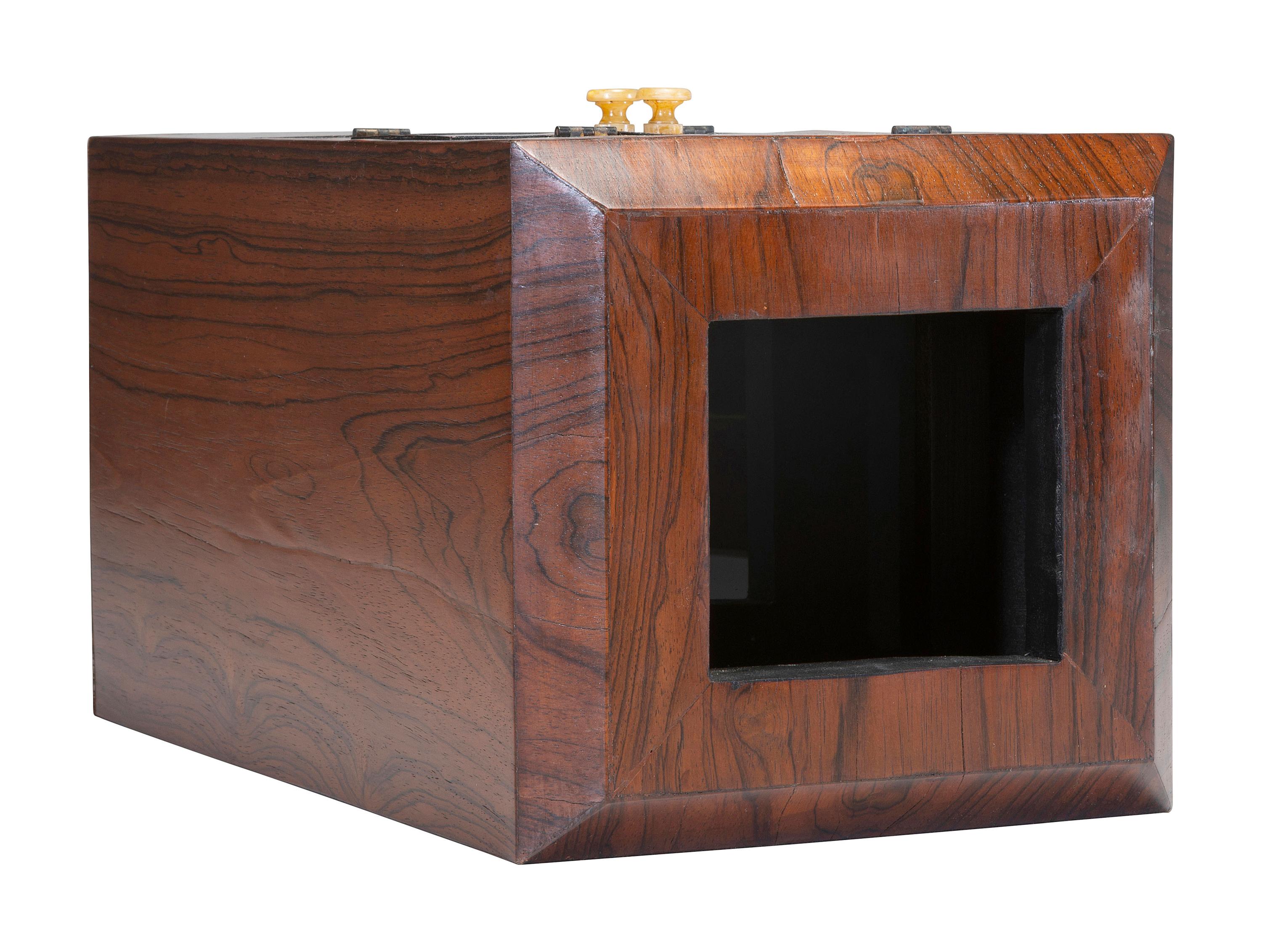 [CAMERAS]. Replica chamfered box half plate daguerreotype camera with original Dallmyer lens.