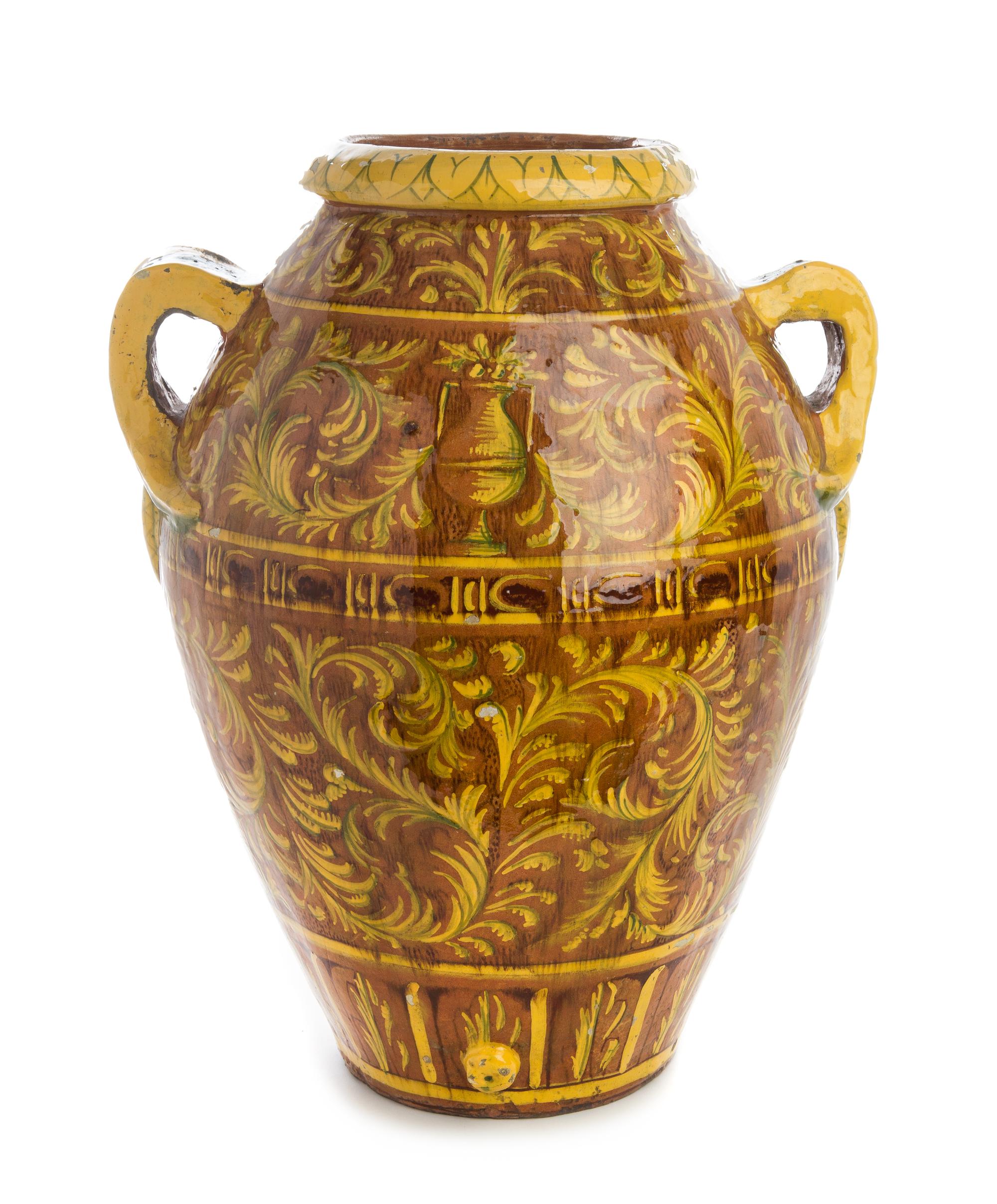 An Italian Majolica Storage Jar Height 21 3/8 inches. — 20TH CENTURY