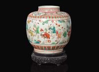 A Chinese polychrome-enameled "Boys" jar, Ming dynasty 五彩嬰戲罐 明
