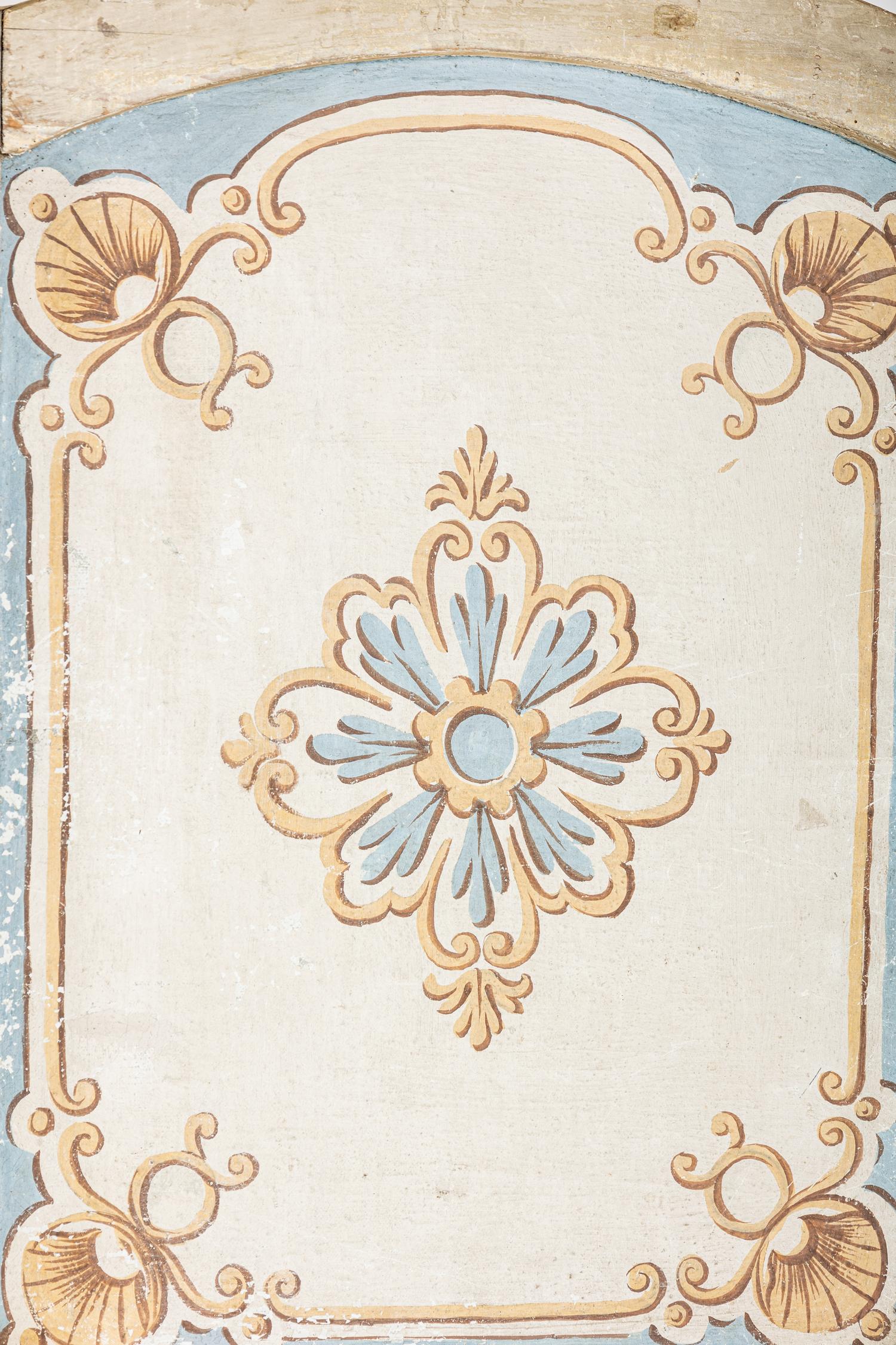 A Louis XV Painted Canvas Five-Panel Floor Screen