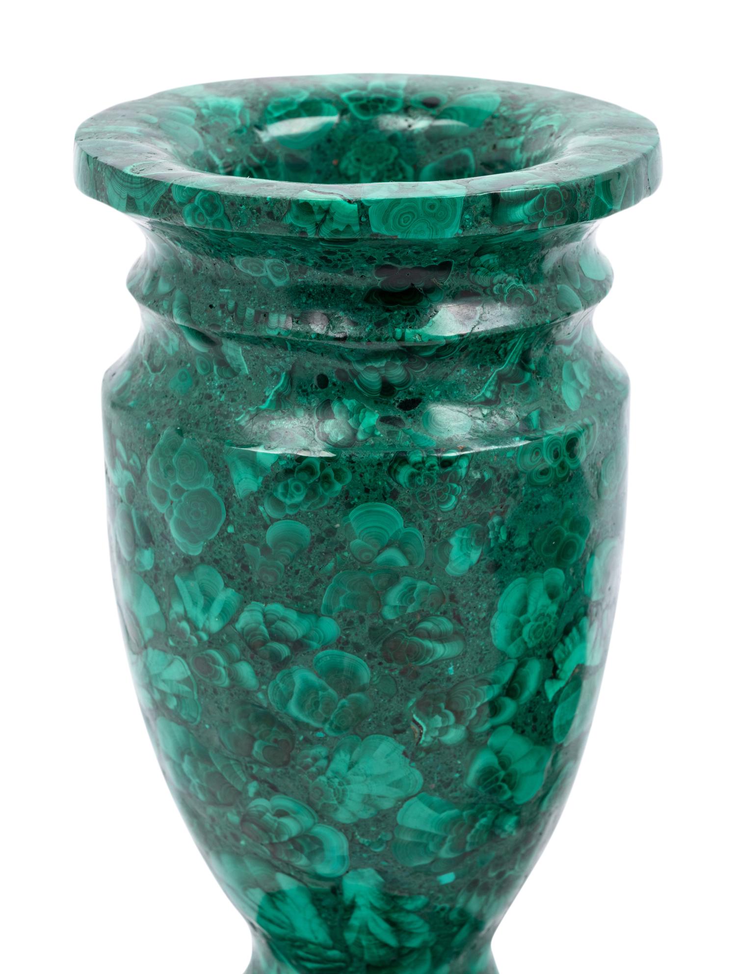 A Pair of Malachite Veneered Vases and a Malachite Egg
