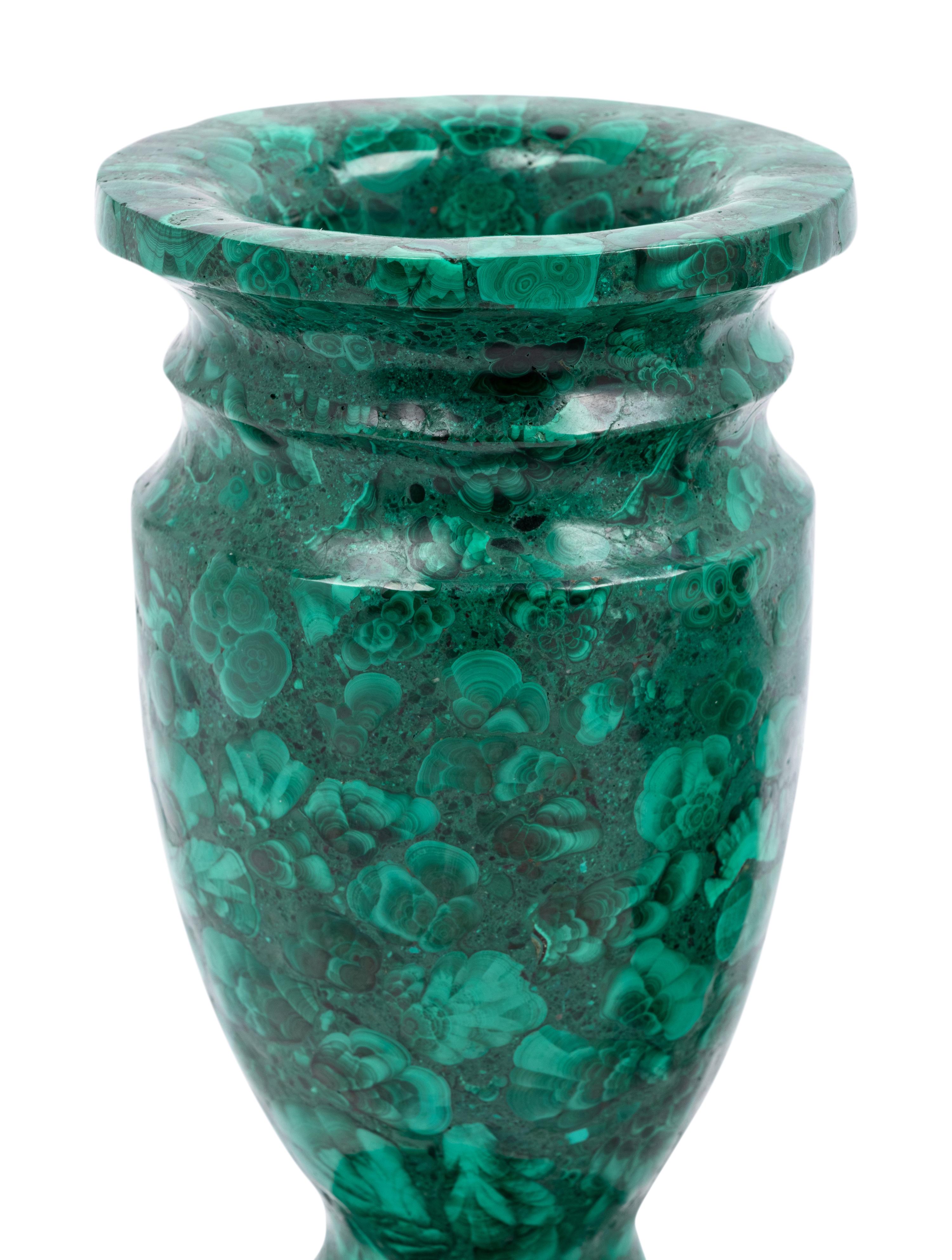 A Pair of Malachite Veneered Vases and a Malachite Egg