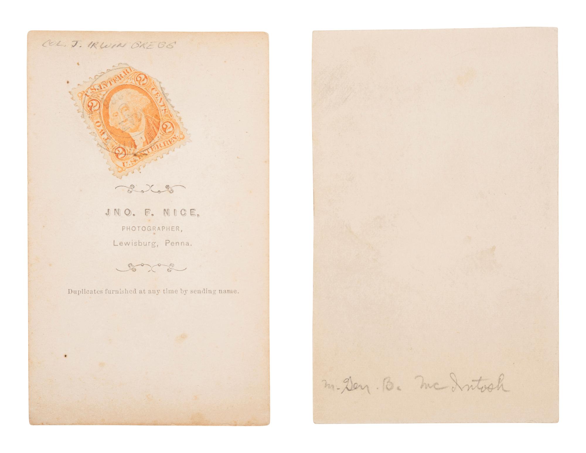 [CIVIL WAR - GETTYSBURG]. A group of 2 CDVs, incl. John Irvin Gregg and John B. McIntosh.
