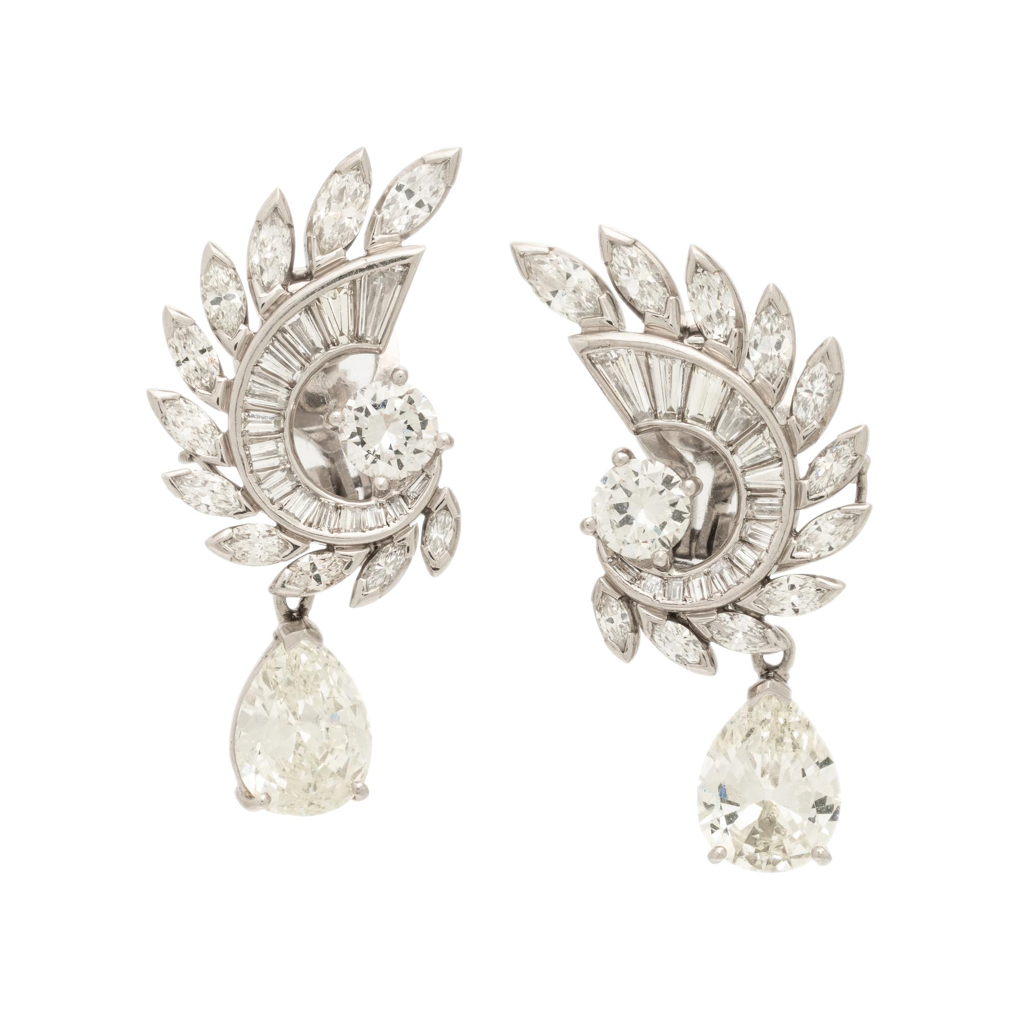 Diamond and Platinum Drop Earrings