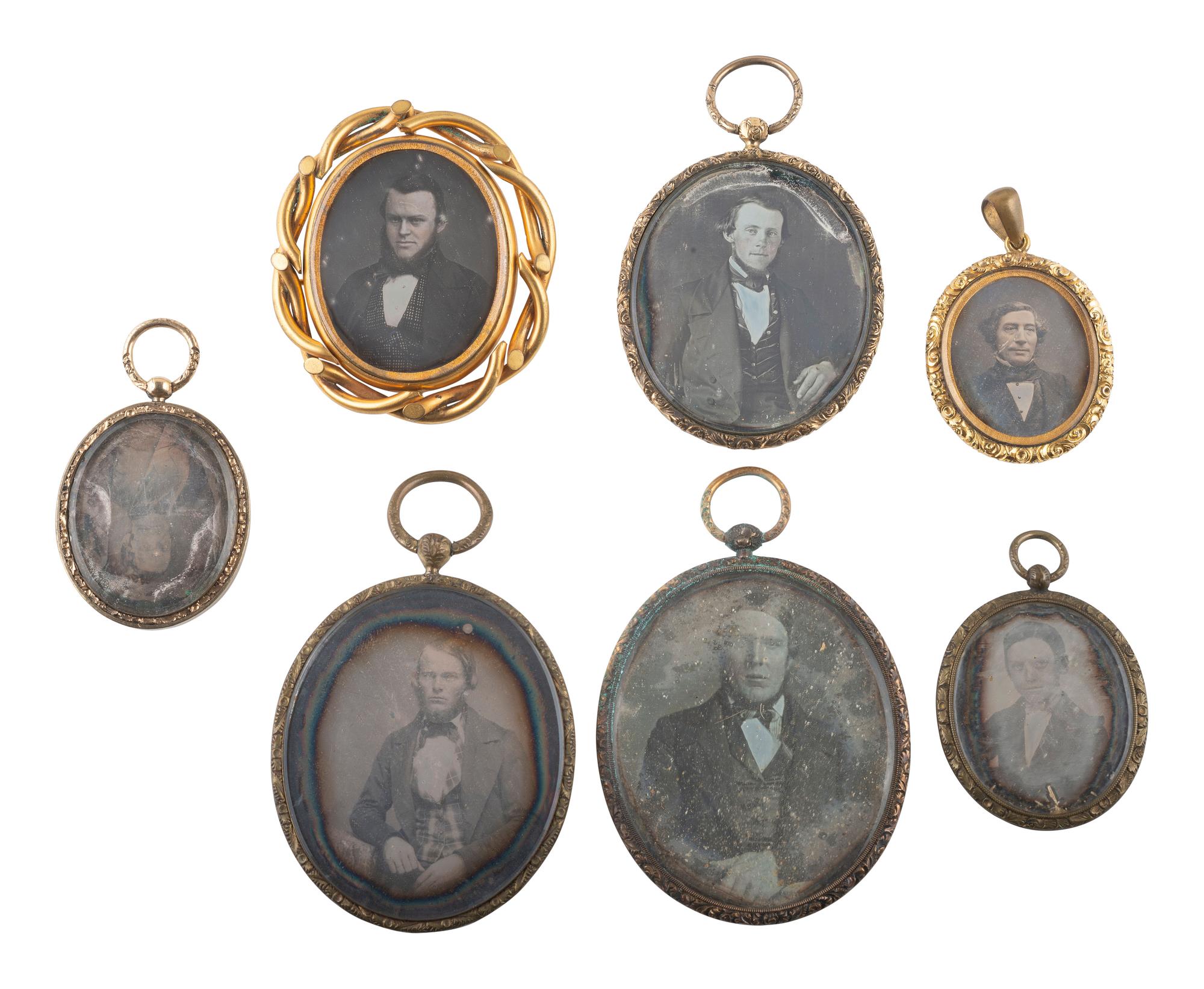 [EARLY PHOTOGRAPHY]. 15 assorted pieces of daguerreian jewelry containing 15 daguerreotypes.