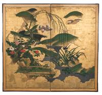 A Japanese Edo Period Two Panel Screen 74 x 69 inches. — 19TH CENTURY