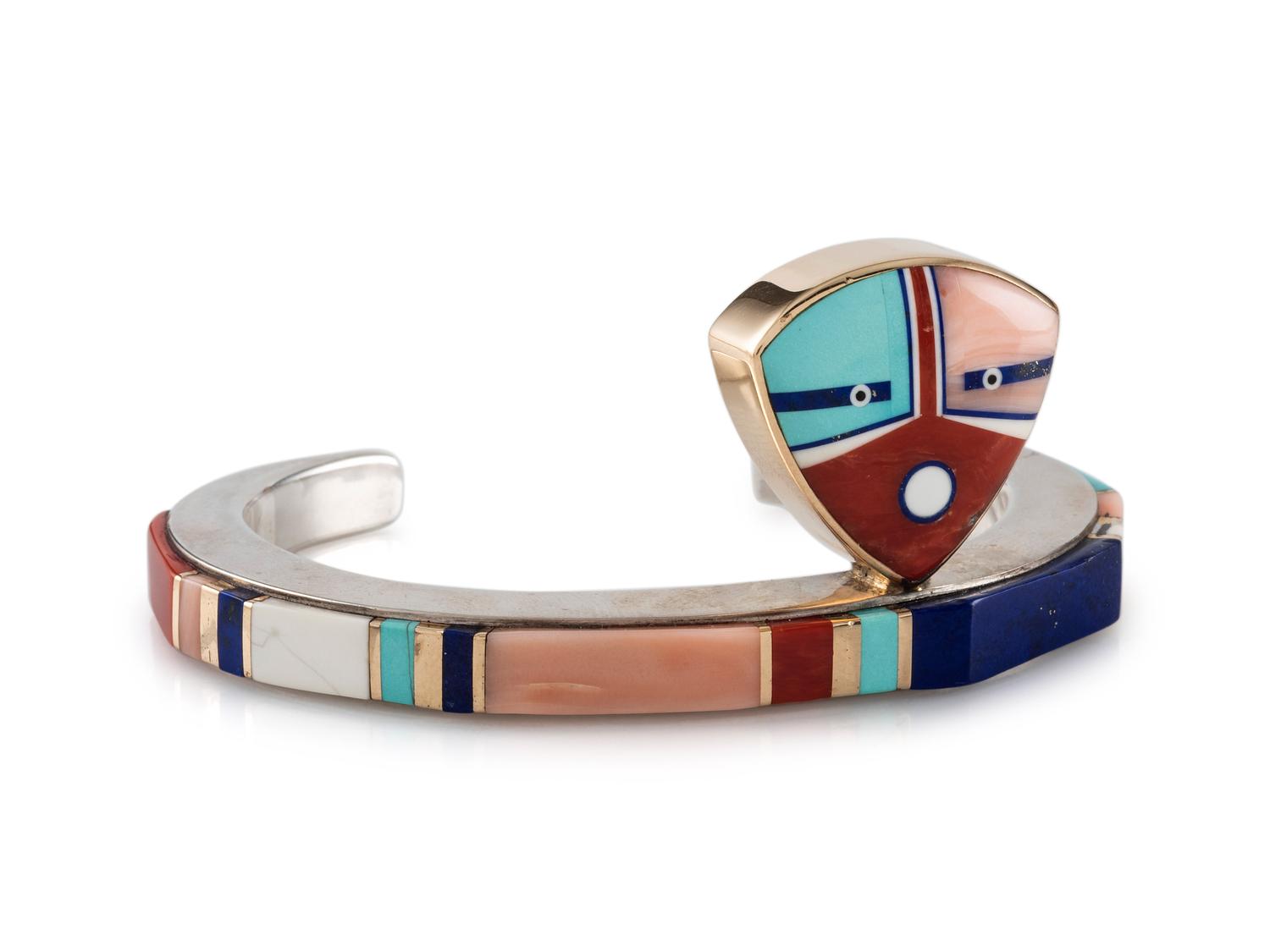 Silver and Mosaic Inlay Bracelet, with 14K Gold Accents