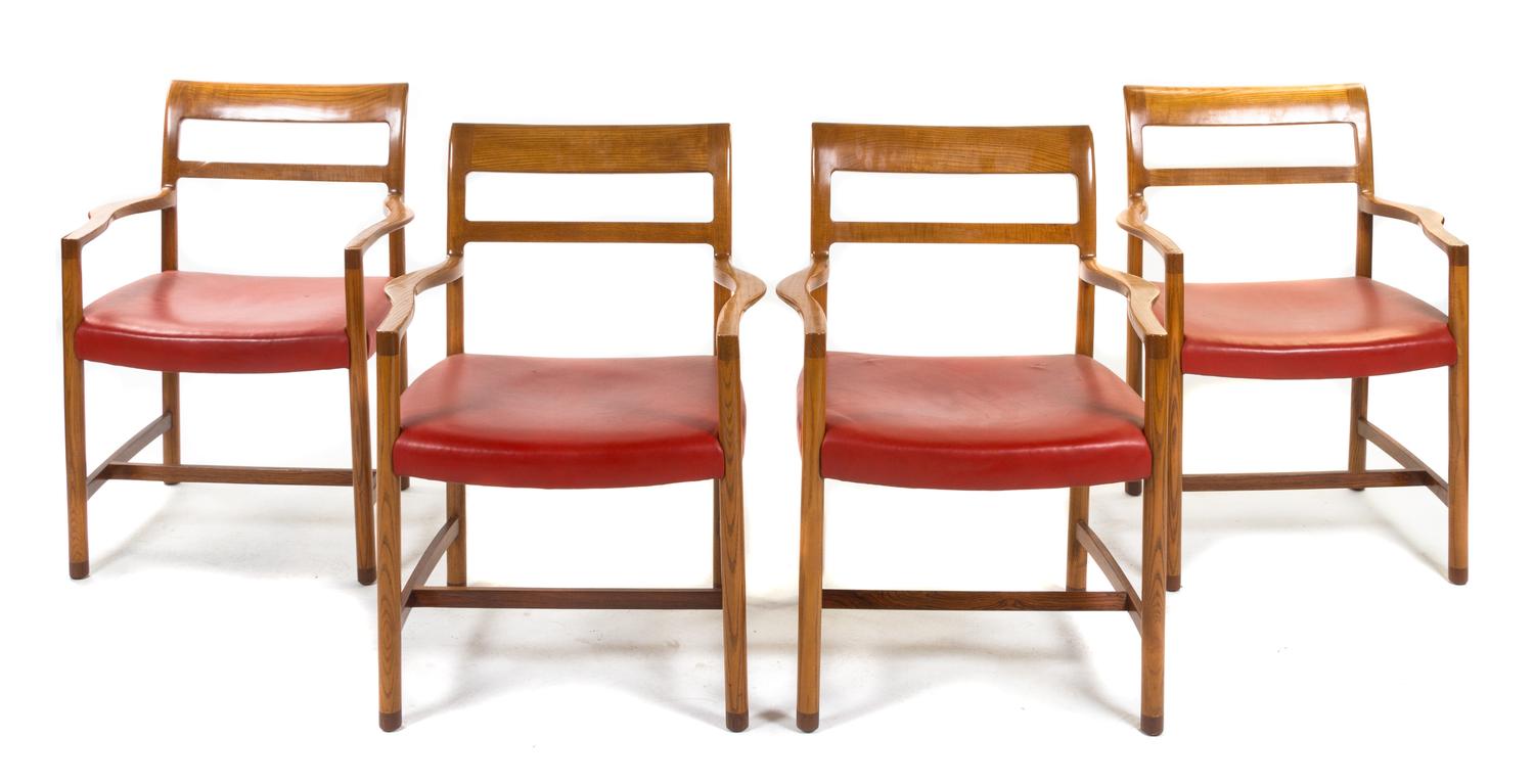 A Set of Four Open Arm Chairs, Edward Wormley for Dunbar Height 34 inches.
