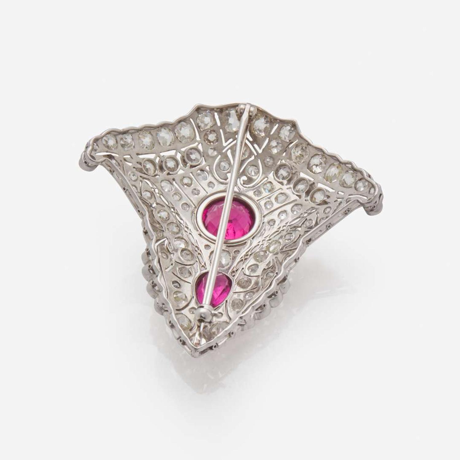 An Art Deco Rubellite Tourmaline and Diamond Brooch
