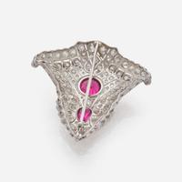 An Art Deco Rubellite Tourmaline and Diamond Brooch