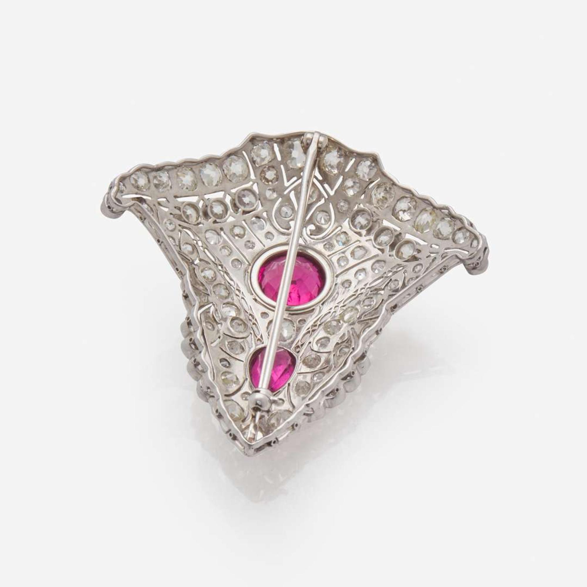 An Art Deco Rubellite Tourmaline and Diamond Brooch