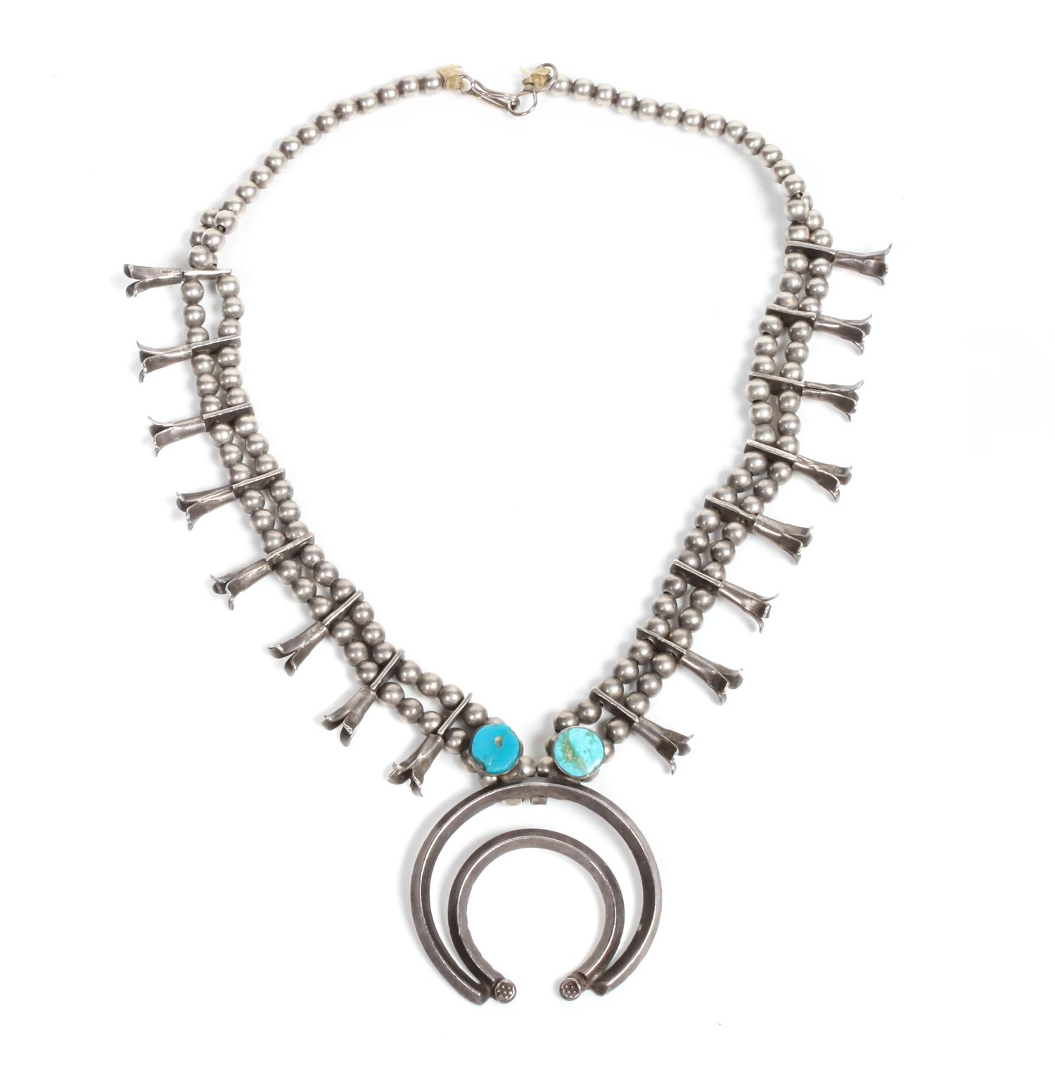 Southwestern Silver and Turquoise Squash Blossom Length 15 inches.