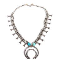 Southwestern Silver and Turquoise Squash Blossom Length 15 inches.
