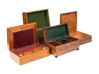 Four English Walnut, Burlwood and Mahogany Boxes