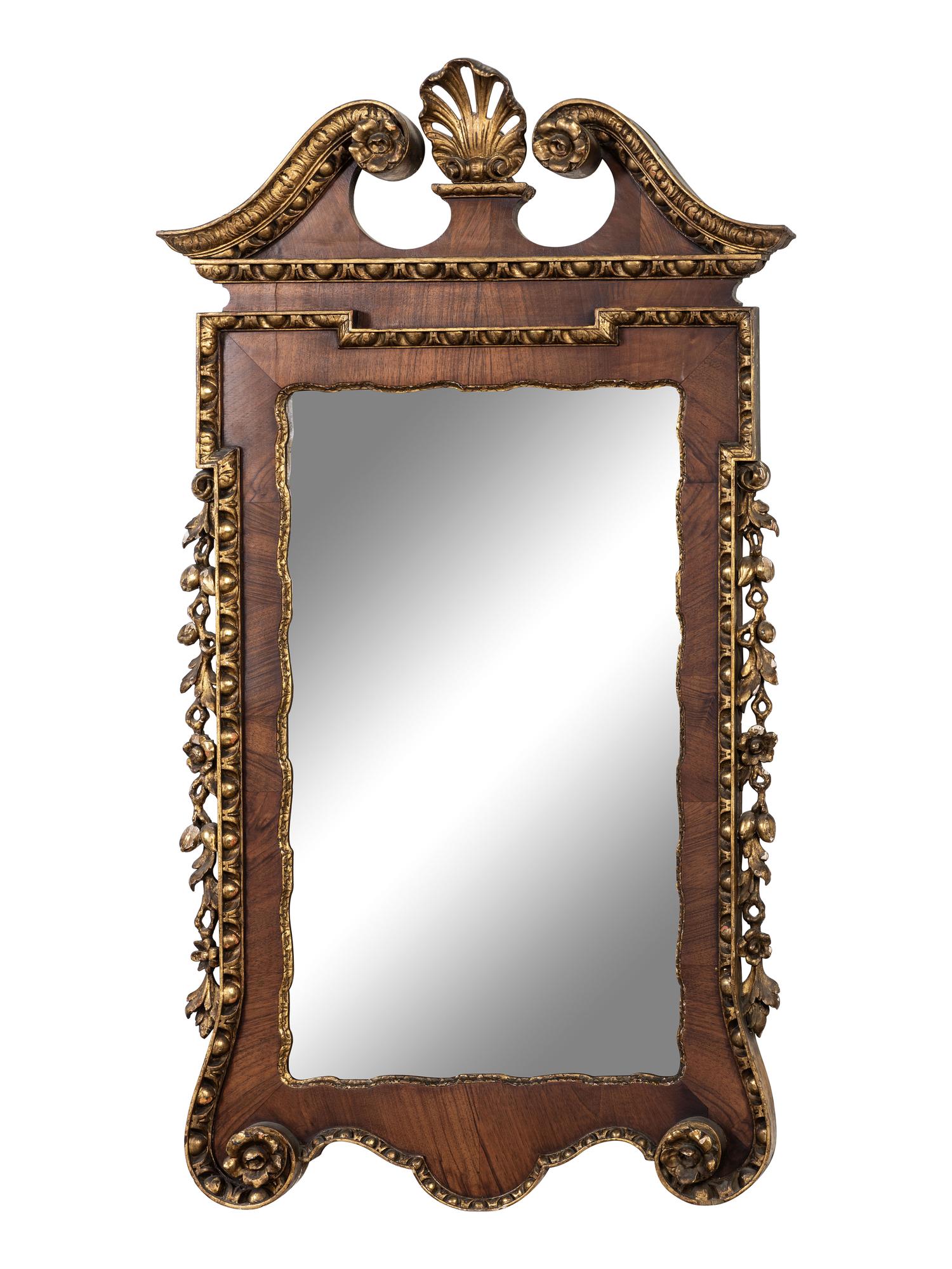 A Chippendale Parcel Gilt Walnut Mirror