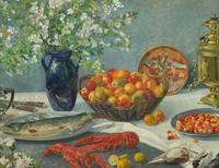 Still Life with Samovar, Blossoms in a Glass Vase, Strawberries in a Bowl, Game, Lobsters and Pineapples, 1927