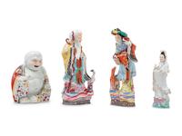 Four Chinese Famille Rose Porcelain Figures of Immortals