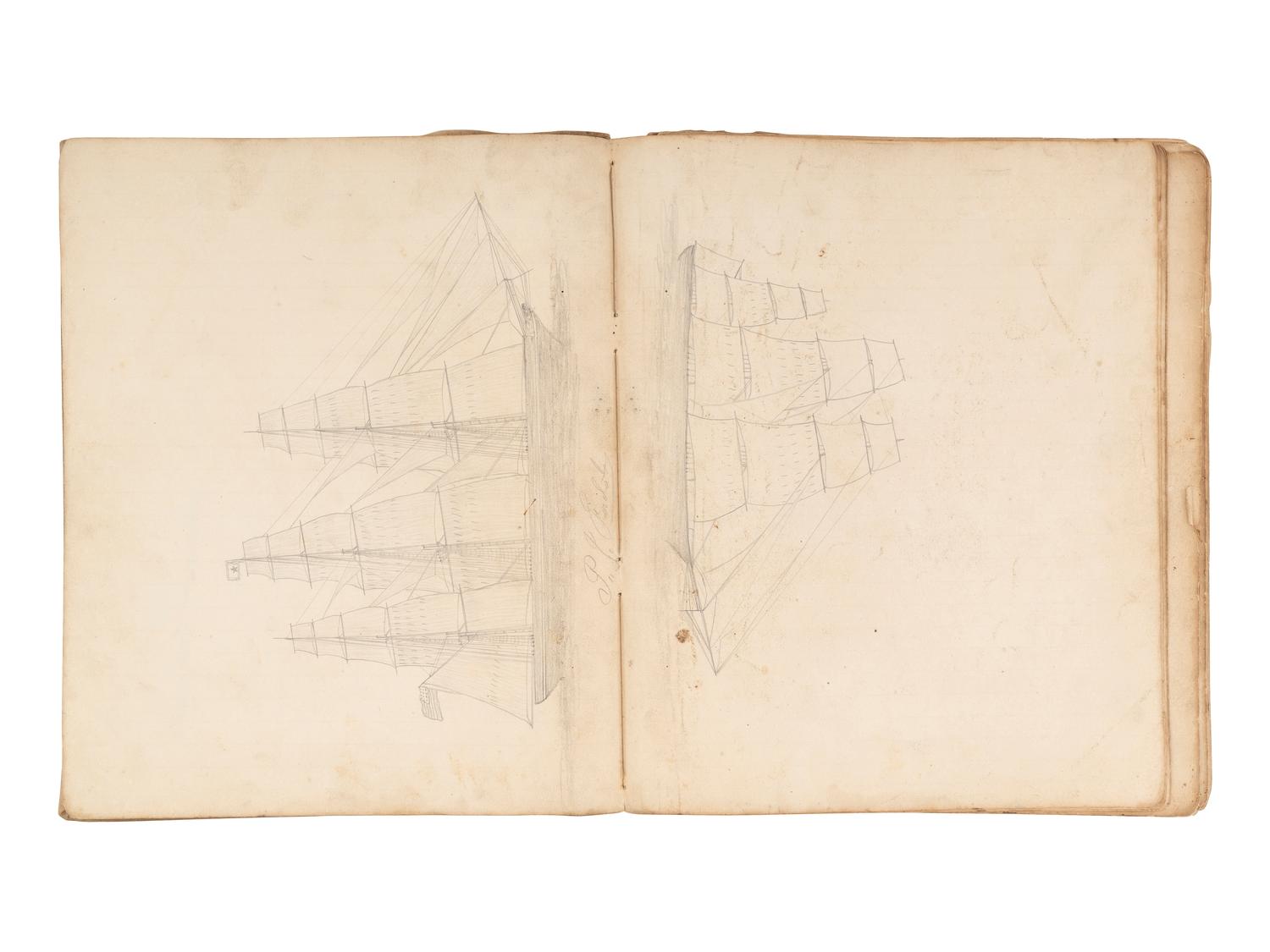 [MARITIME]. Log of the Barques Wavelet , Looling , and J.H. Wills documenting journeys in East Asia, ca 1862-1865. [ With: ] Notebook containing sea shanties and sketches of ships, ca 1862-63.