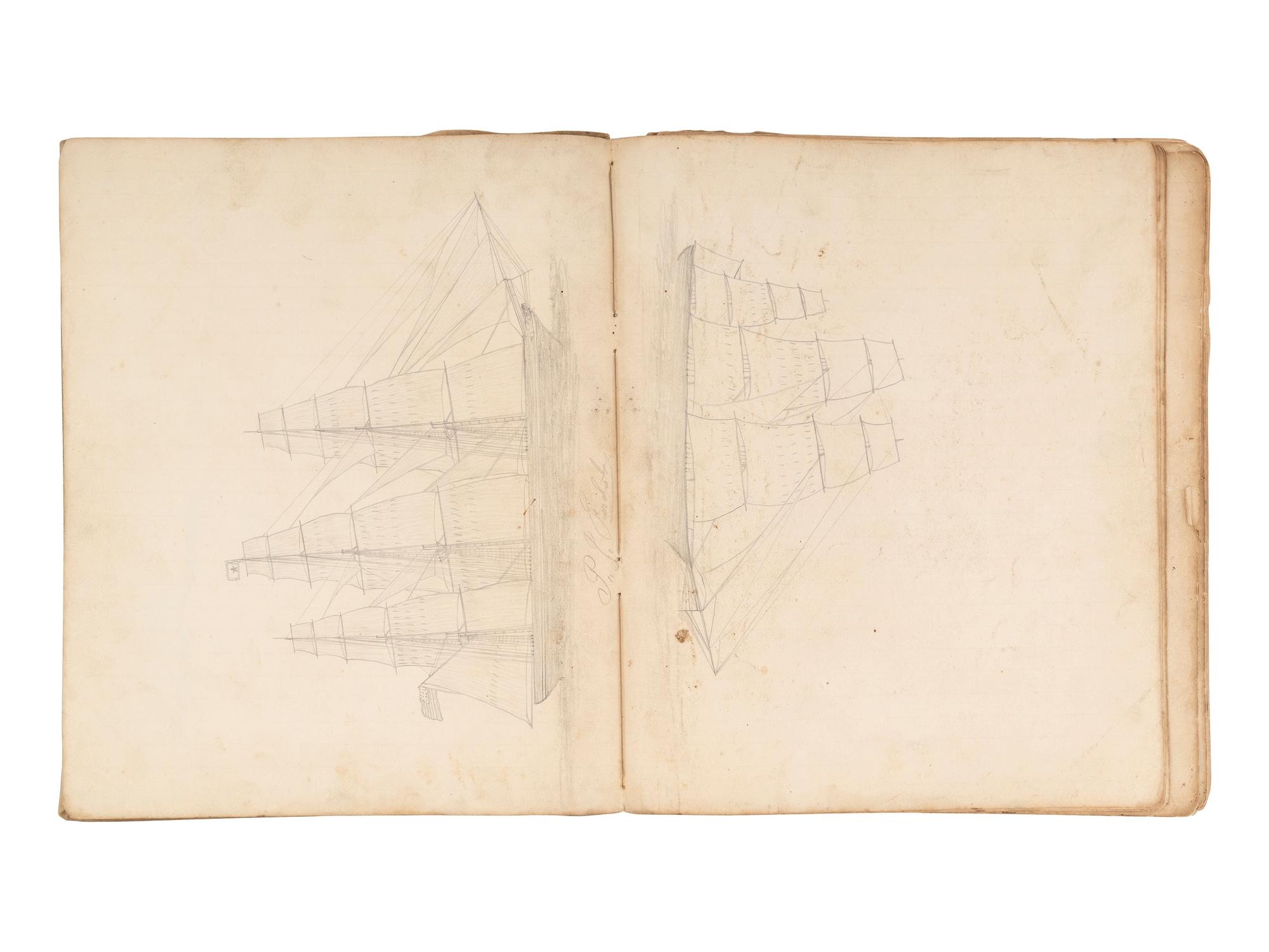[MARITIME]. Log of the Barques Wavelet , Looling , and J.H. Wills documenting journeys in East Asia, ca 1862-1865. [ With: ] Notebook containing sea shanties and sketches of ships, ca 1862-63.