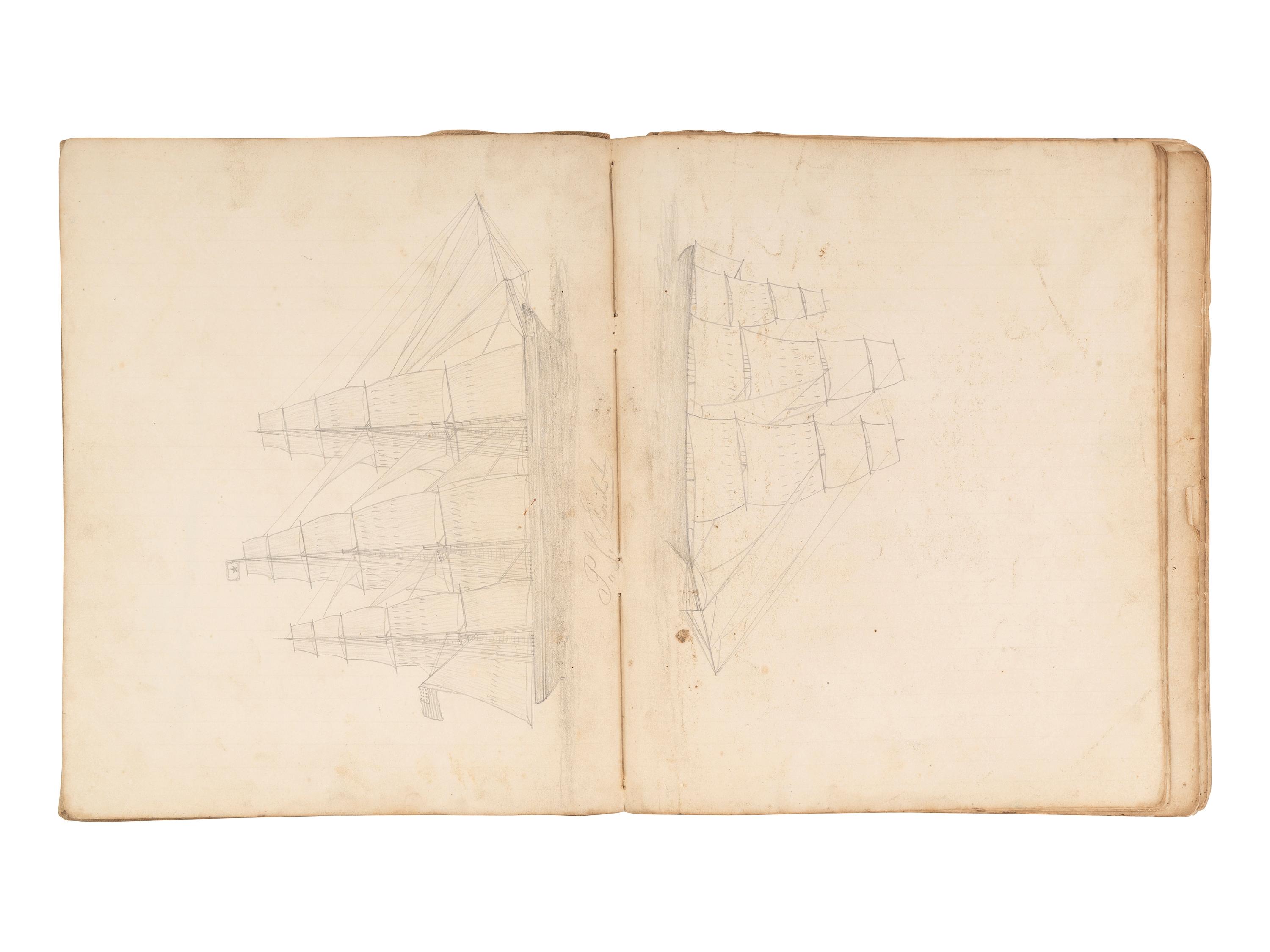 [MARITIME]. Log of the Barques Wavelet , Looling , and J.H. Wills documenting journeys in East Asia, ca 1862-1865. [ With: ] Notebook containing sea shanties and sketches of ships, ca 1862-63.