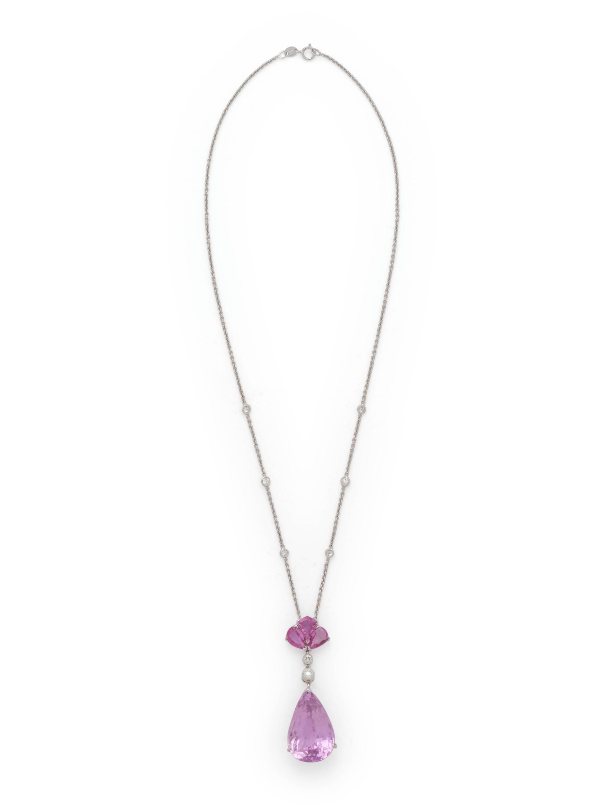 KUNZITE AND DIAMOND NECKLACE