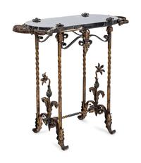 A Wrought Iron and Marble-Top Table