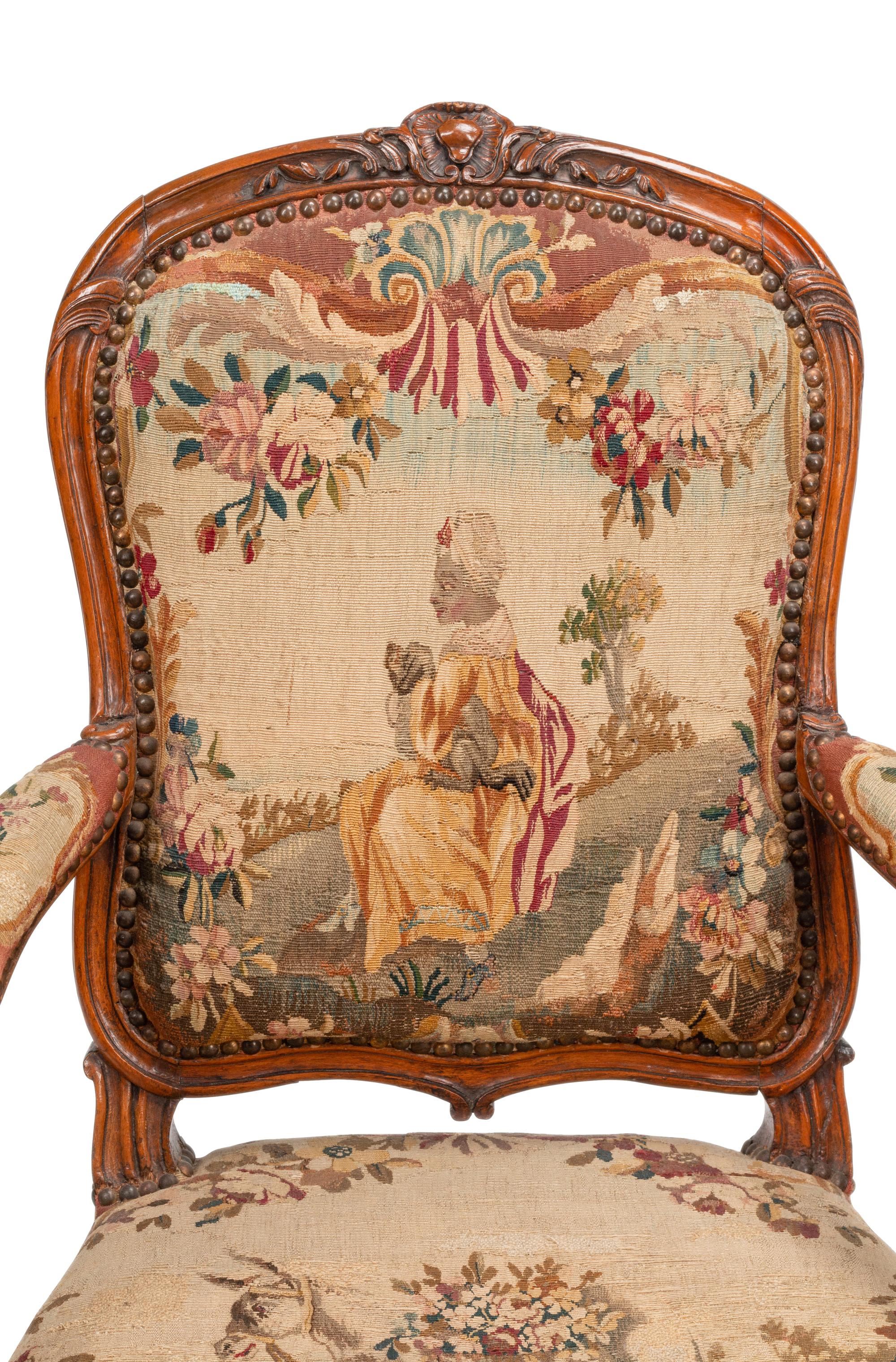 A Set of Four Louis XV Beechwood Fauteuils