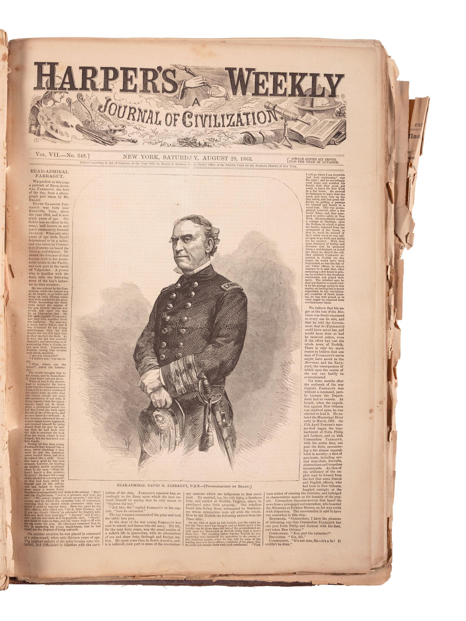 Harper's Weekly. 1863 Bound Volume. 52 issues. New York: 3 January-26 December 1863.