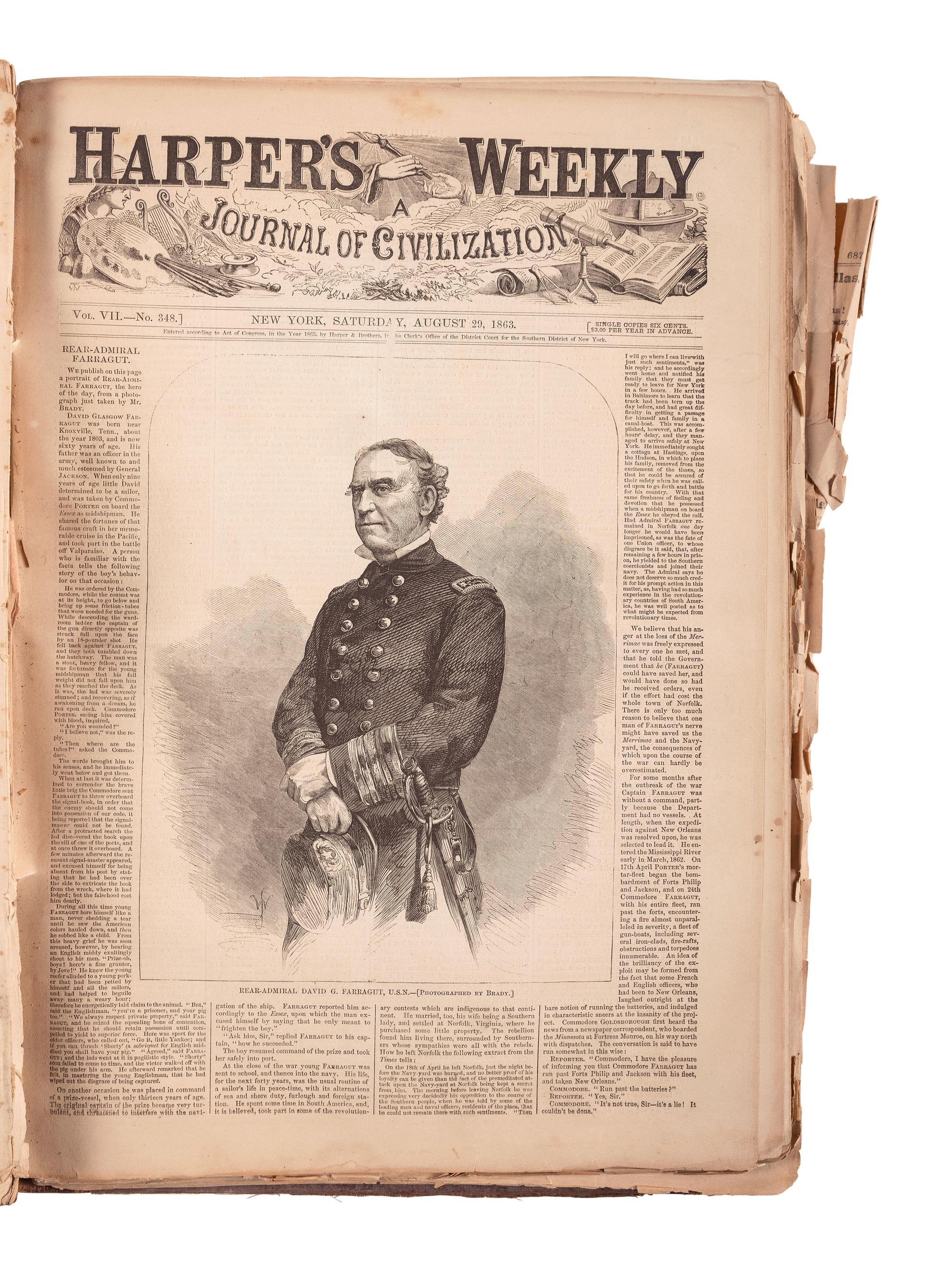 Harper's Weekly. 1863 Bound Volume. 52 issues. New York: 3 January-26 December 1863.