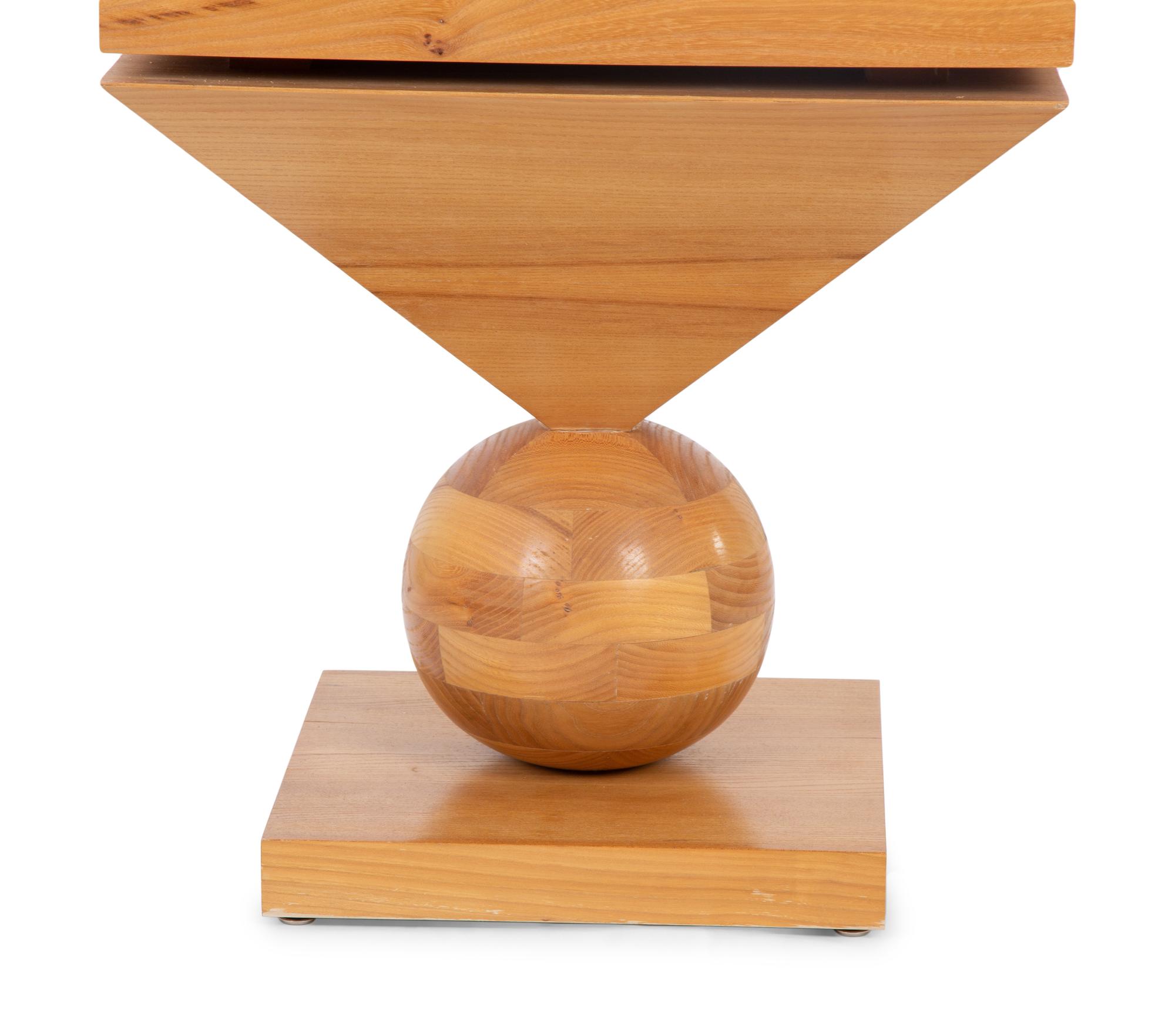 A Contemporary Geometric Stacked Wood Side Table
