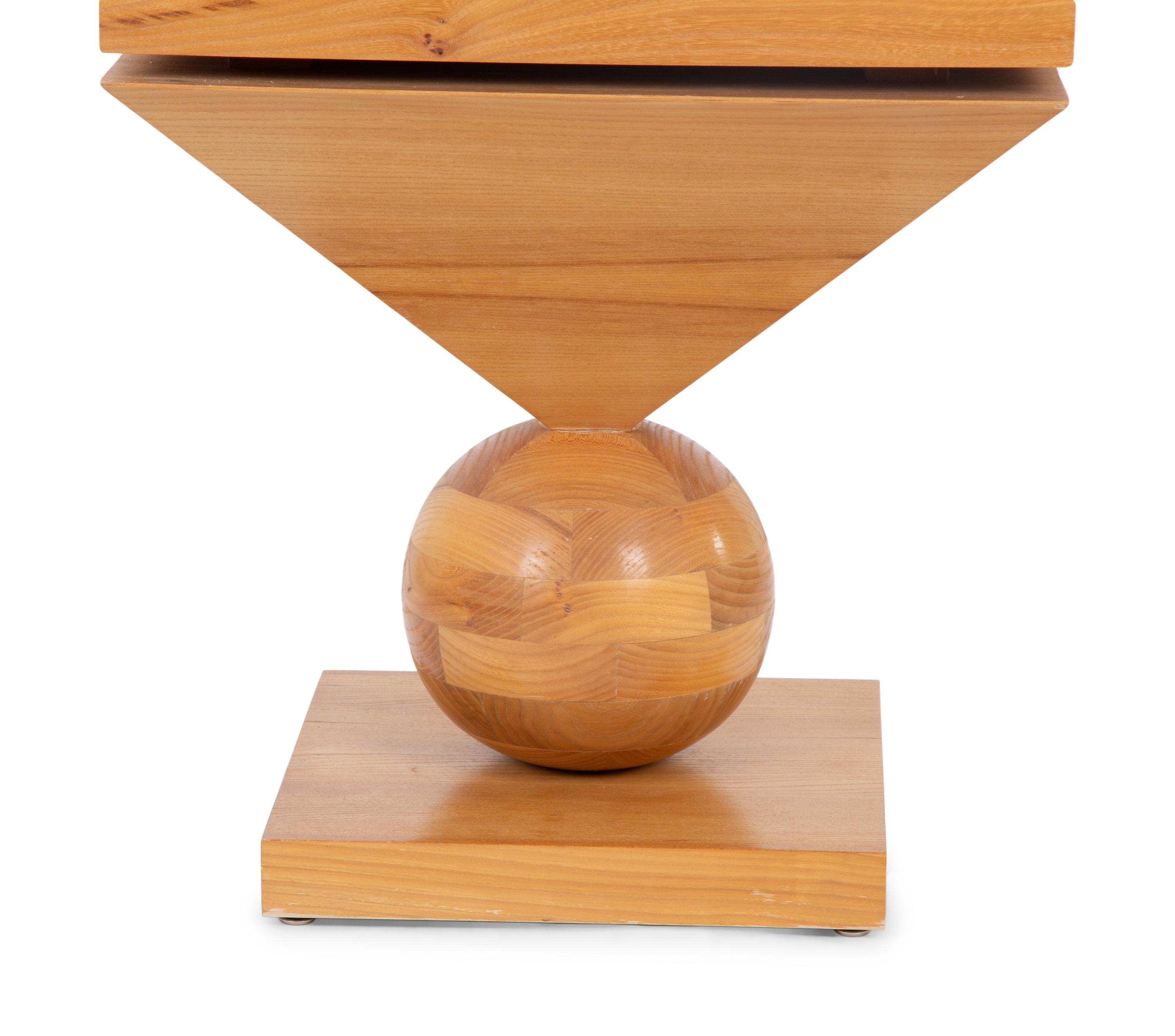 A Contemporary Geometric Stacked Wood Side Table