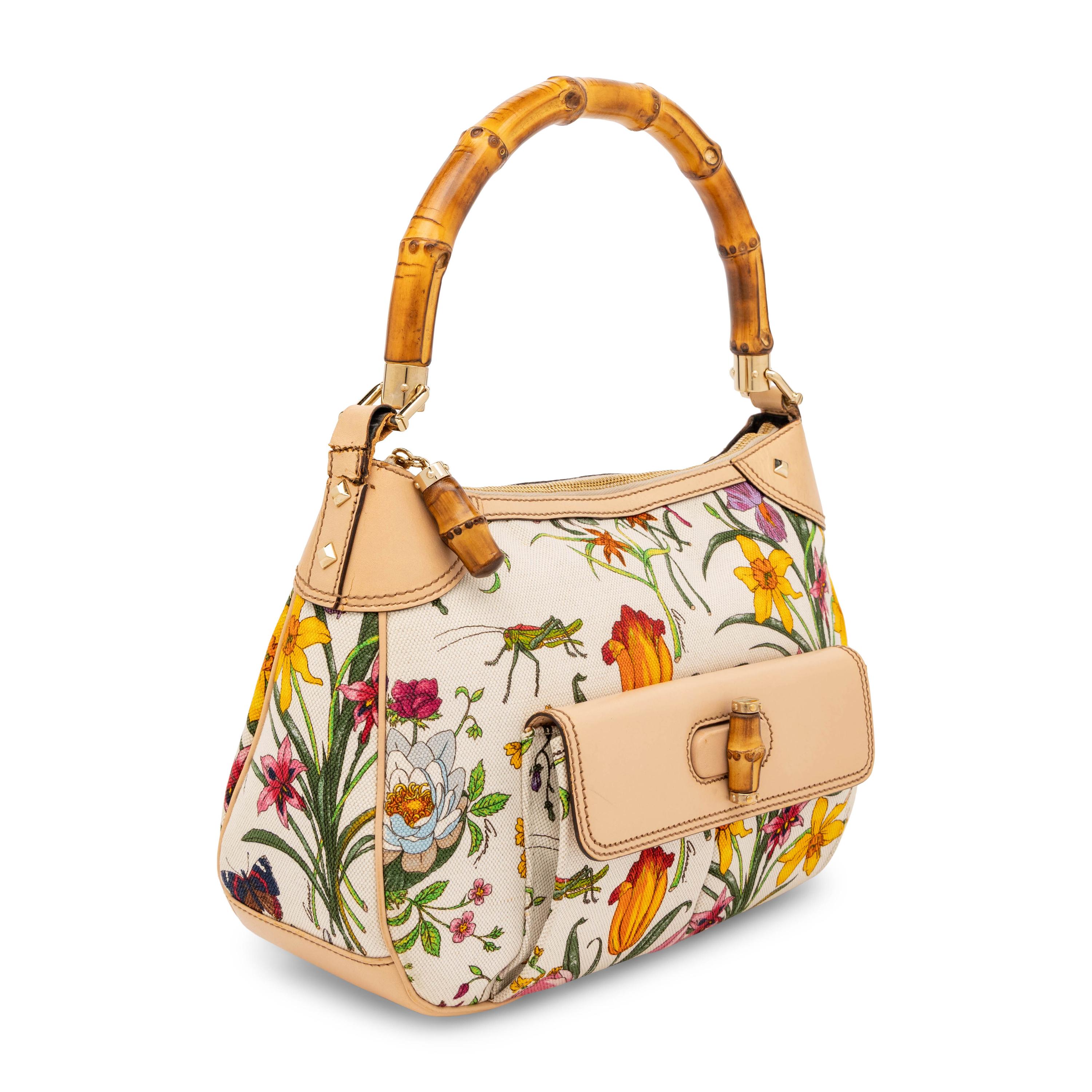 Gucci, Flora-Print Canvas Bamboo Bag