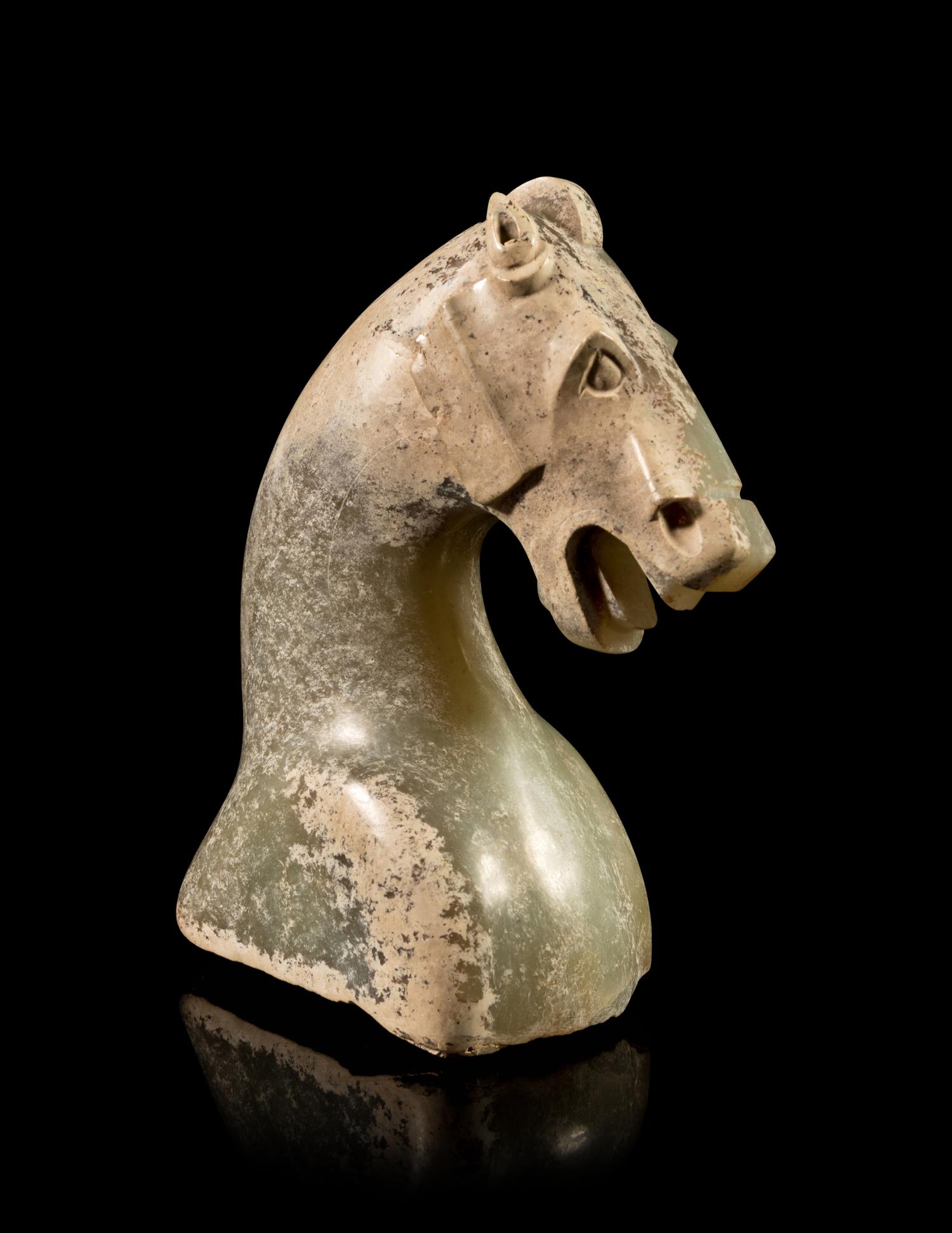 A Calcified Grey Jade Head of a Horse