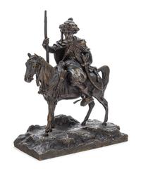 A Continental Bronze Equestrian Group Height 8 1/4 inches. — 19TH CENTURY