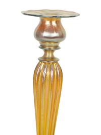 A Pair of Tiffany Studios Favrile Glass Candlesticks