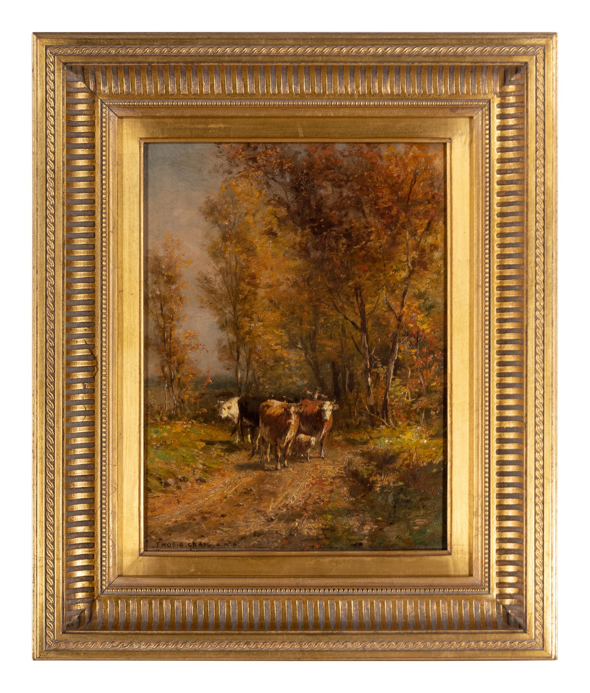 Untitled (figure guiding cattle down path)