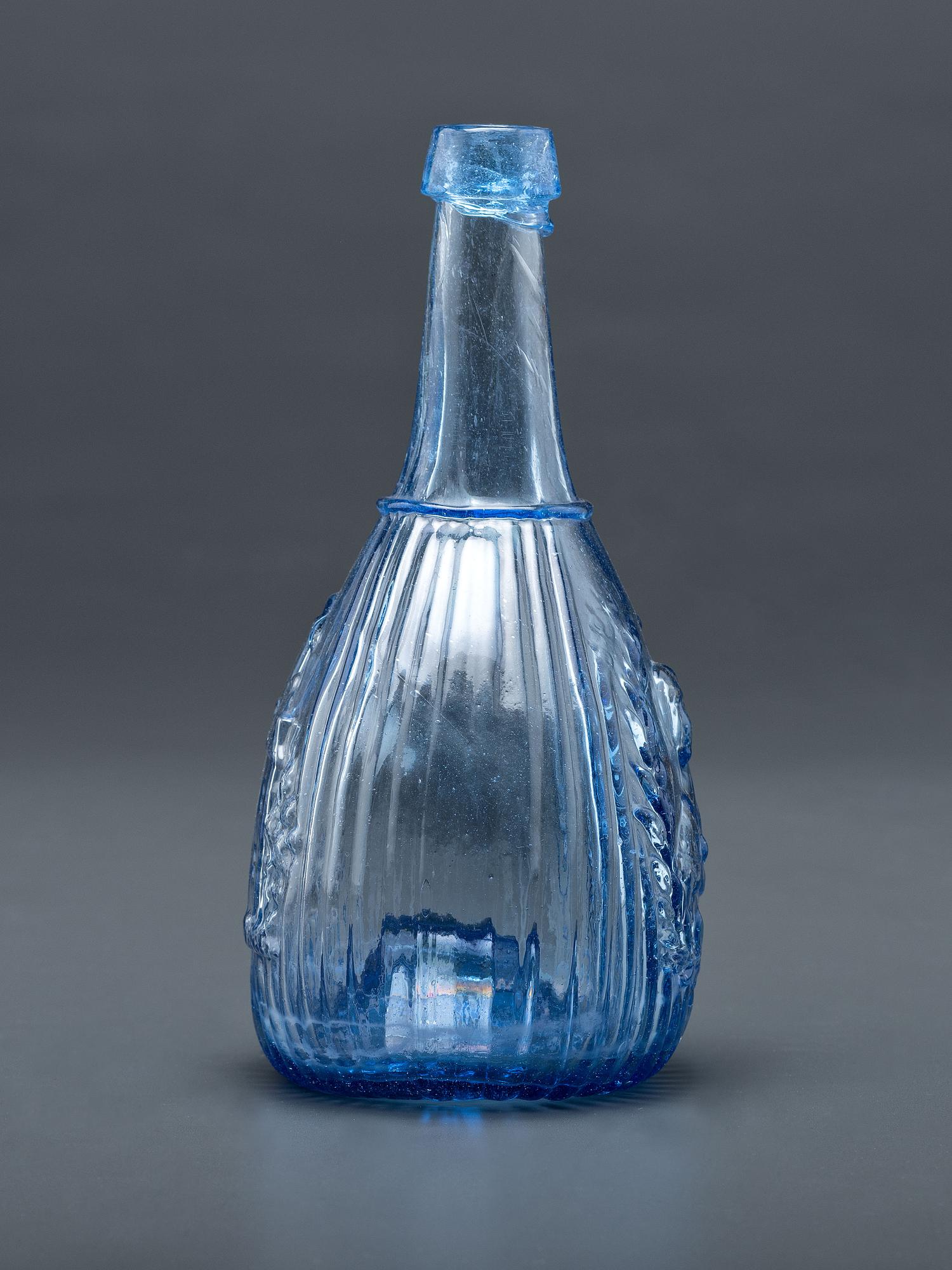 A Molded-Glass New Calabash Bottle in Blue by Whitney Glass Works, Glassboro, New Jersey