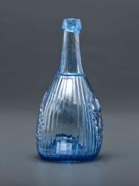 A Molded-Glass New Calabash Bottle in Blue by Whitney Glass Works, Glassboro, New Jersey
