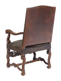 An Italian Baroque Tooled Leather-Upholstered Armchair
