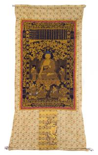 A Set of Seven Chinese Imperial Brocade Thangka QING DYNASTY Approximately 61 1/2 x 36 1/2 inches. — QING DYNASTY