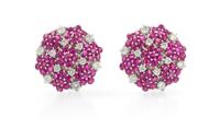 A Pair of 18 Karat White Gold, Ruby and Diamond Earclips, 13.00 dwts.