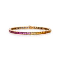 MULTICOLOR SAPPHIRE AND YELLOW GOLD LINE BRACELET