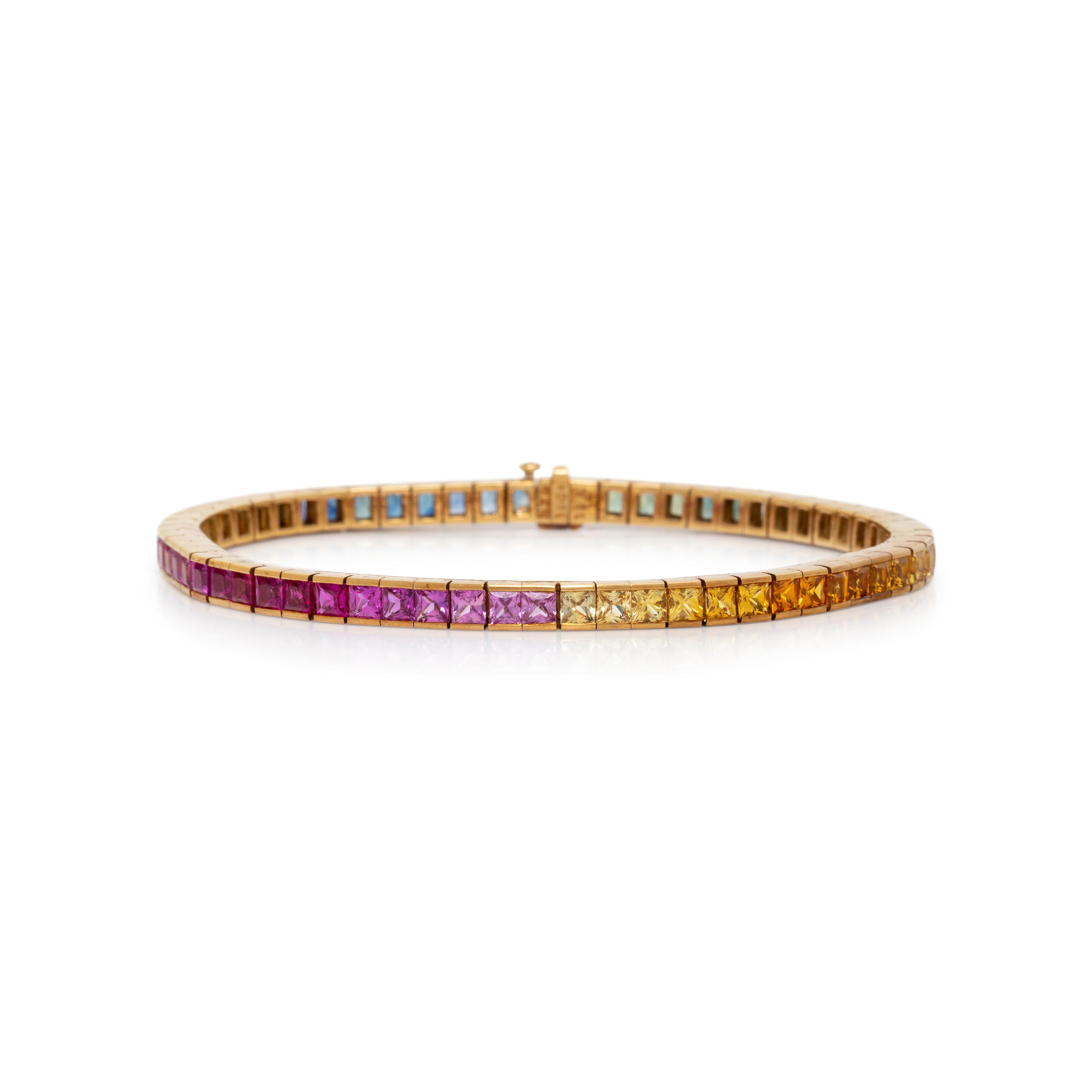 MULTICOLOR SAPPHIRE AND YELLOW GOLD LINE BRACELET
