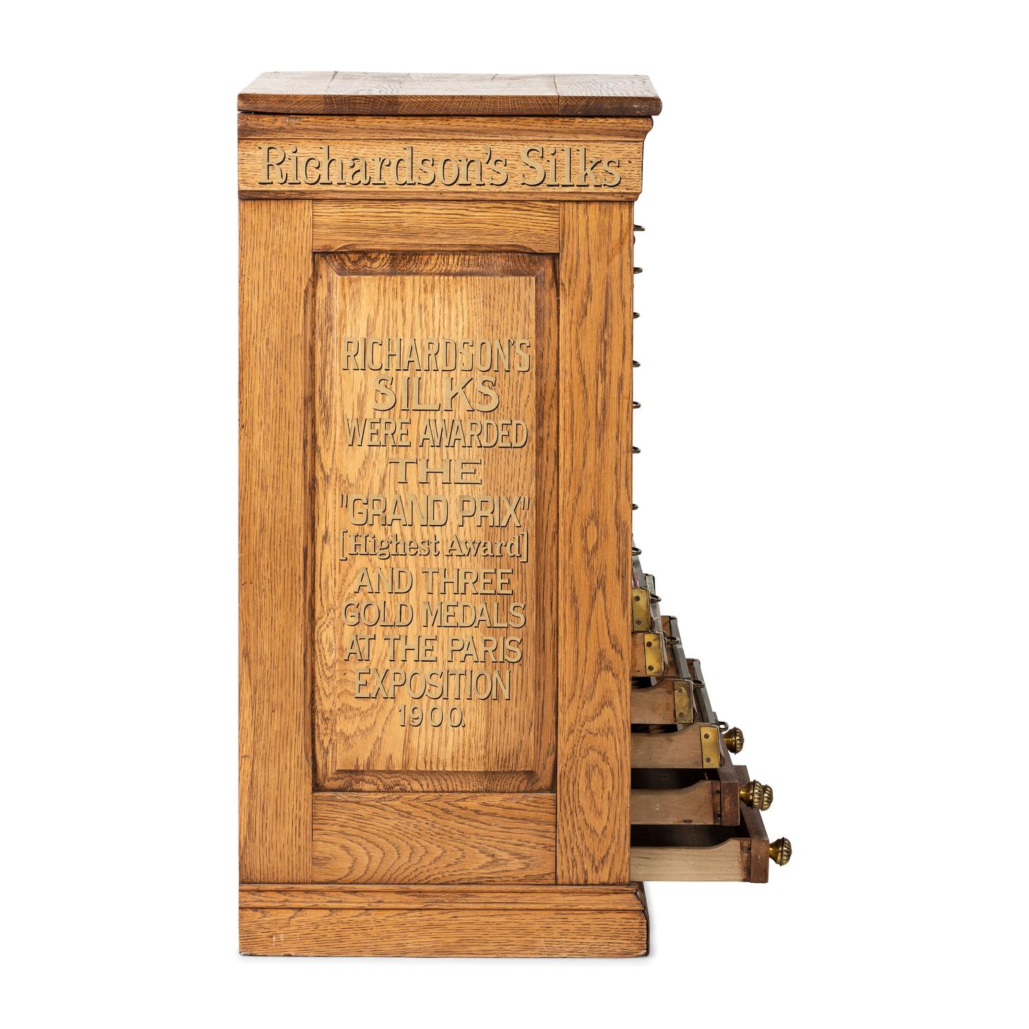 A Richardson's Silk Company Oak Spool Cabinet