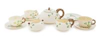 A Belleek Basketweave Shamrock Tea Service Width of teapot 8 inches. — SECOND BLACK MARK (1891-1926)
