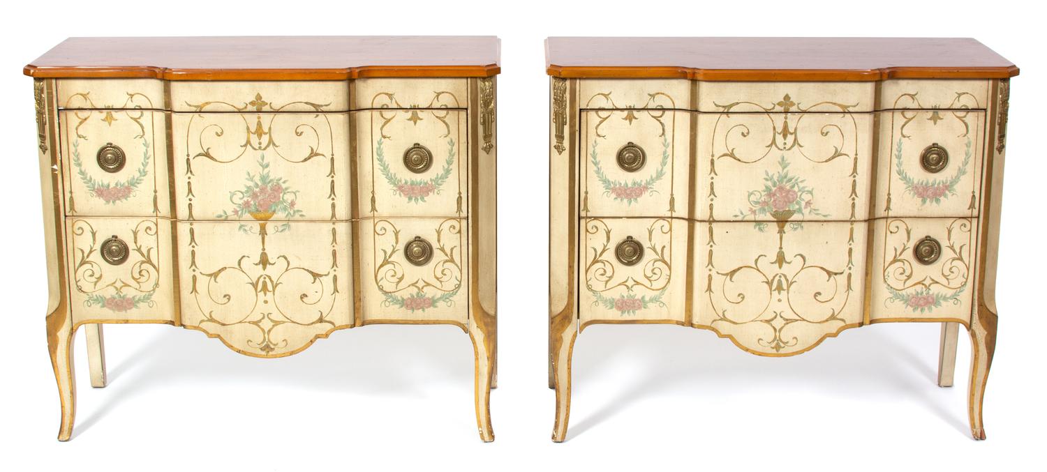 A Pair of Venetian Style Painted Commodes Height 32 x width 38 x depth 16 inches. — John Widdicomb Co.